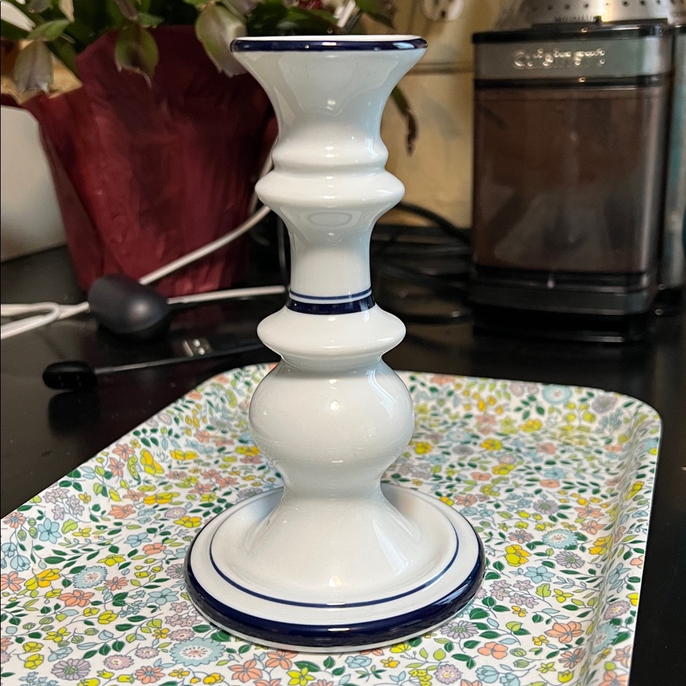 Dansk International made in Portugal Bistro blue & white candle stick holder.
